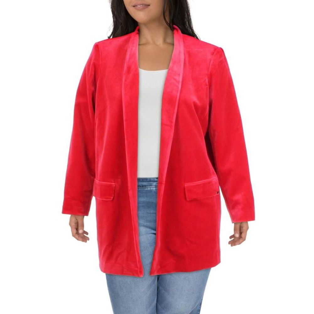 Calvin Klein Womens Red Velvet Long Sleeves Open-Front Blazer Jacket Plus NWT